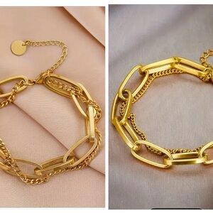2 pieces 14k gold plated 201 stainless steel bracelet